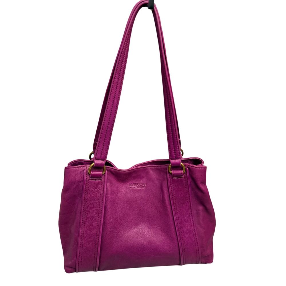 American Leather Co Purple Leather Val Perfect Satchel Tote Shoulder Bag - Picture 2 of 9